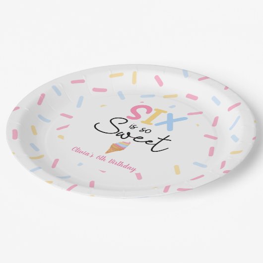 Zes is zo lief ijs zesde verjaardagsfeest papieren bordje (Gekanteld)