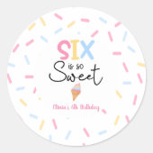 Zes is zo lief ijsje 6e verjaardagsfeest ronde sticker (Voorkant)