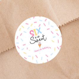 Zes is zo lief ijsje 6e verjaardagsfeest ronde sticker