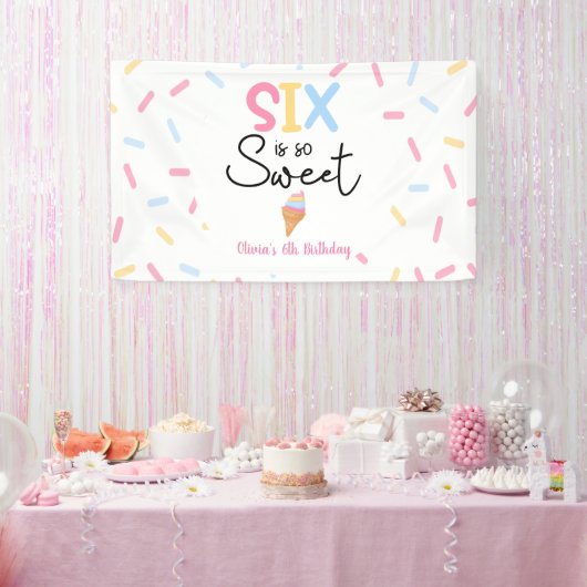 Zes is zo lief ijsje 6e verjaardagsfeest spandoek (Feest)