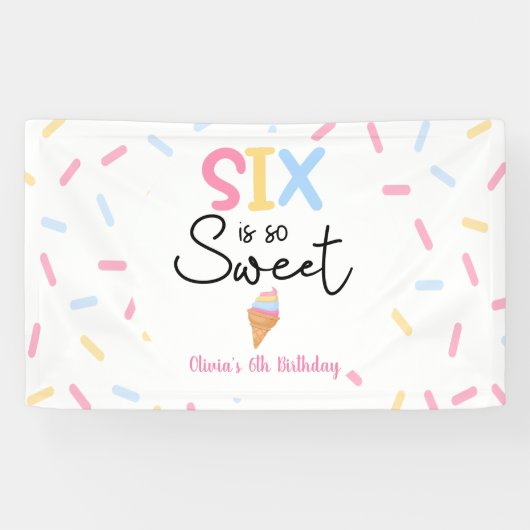 Zes is zo lief ijsje 6e verjaardagsfeest spandoek (Horizontaal)