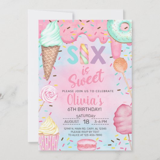 Zes is zo lief meisje 6e verjaardag uitnodiging (Voorkant)