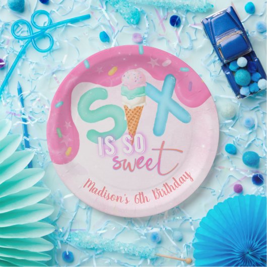 zes is zo zoet Roze Bevroren Papieren Bordje (Feest)