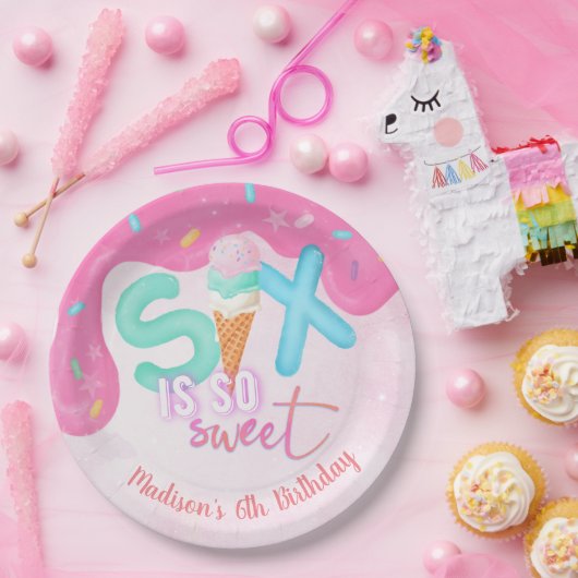 zes is zo zoet Roze Bevroren Papieren Bordje (Feest)