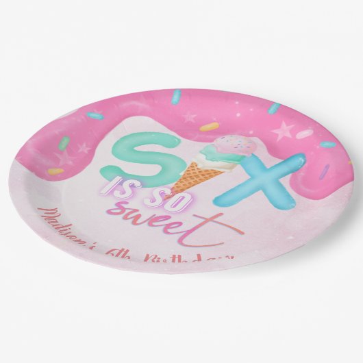 zes is zo zoet Roze Bevroren Papieren Bordje (Gekanteld)