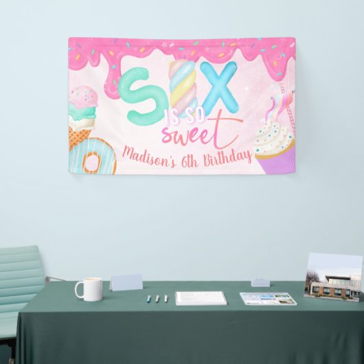 zes is zo zoet Roze Bevroren Spandoek (Beurs)