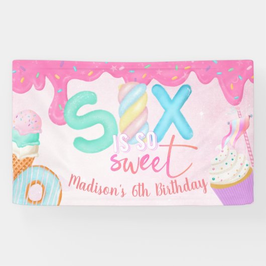 zes is zo zoet Roze Bevroren Spandoek (Horizontaal)