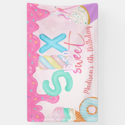 zes is zo zoet Roze Bevroren Spandoek (Verticaal)