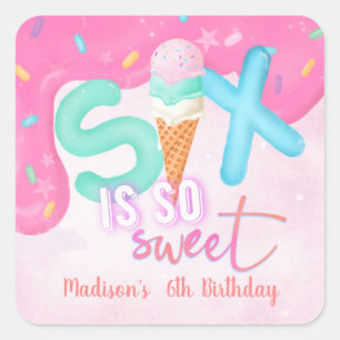 zes is zo zoet Roze Bevroren Vierkante Sticker