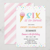 Zes is zo zoete ijsjes-uitnodiging kaart (Voorkant / Achterkant)