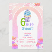 Zes is zoete regenboog cupcake zesde verjaardag kaart (Voorkant / Achterkant)