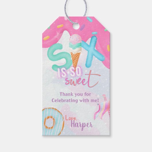 zes is zo'n zoete verjaardag cadeaulabel (Voorkant)