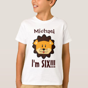 Zes jaar 6th Birthday Cute Lion Face V031N T-shirt