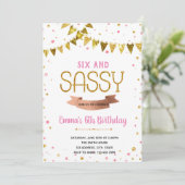 Zes jaar en sassy verjaardagsthema kaart (Staand voorkant)