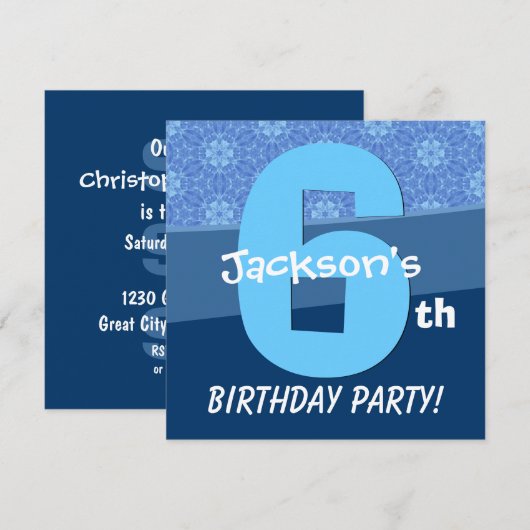 Zes jaar oud blauw vogelpatroon voor jongen V06E1 Kaart (Voorkant / Achterkant)