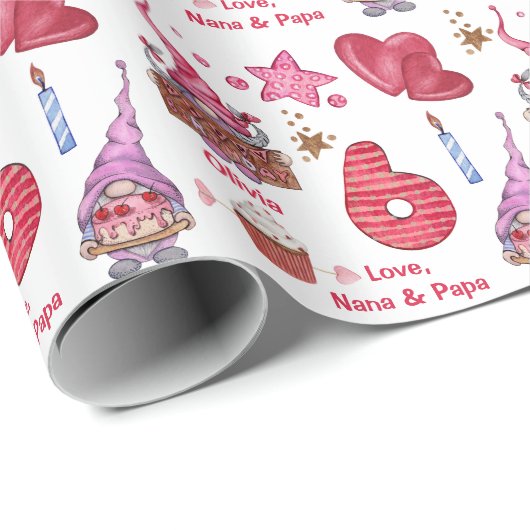 Zes jaar oud meisje met een roze koepel cadeaupapier (Rol Hoek)