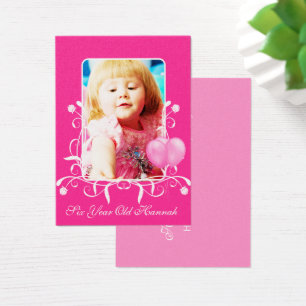 Zes Jaar Oud Meisjes Verjaardag Fotokaart Roze Visitekaartjes