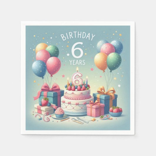 Zes jaar oude verjaardag servet (Voorkant)