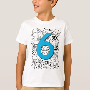 Zes jaar zesde blauwe verjaardagskaart t-shirt