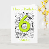 Zes jaar zesde groene verjaardagskaart kaart (Gele Bloem)