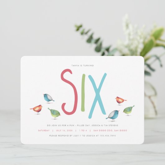 Zes jaar zesde uitnodiging van de verjaardag (Staand voorkant)