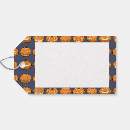Zes Jack o'Lantern Pixel Pompoenen Patroon Cadeaub Cadeaulabel (Achterkant Horizontaal)
