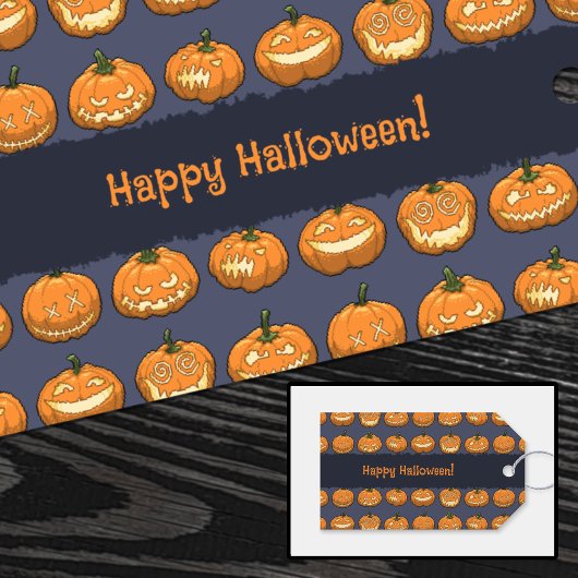 Zes Jack O'Lantern Pixel Pumpkins Pattern Gift Lab Cadeaulabel