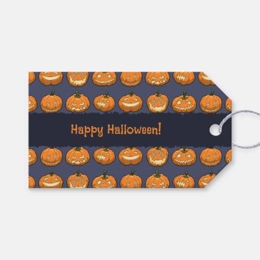 Zes Jack O'Lantern Pixel Pumpkins Pattern Gift Lab Cadeaulabel (Voorkant (Horizontaal))