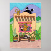 Zes katten in een Oranje Adobe House Poster (Voorkant)