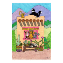 Zes katten in een Oranje Adobe House