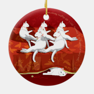 Zes katten met twee kanten. keramisch ornament