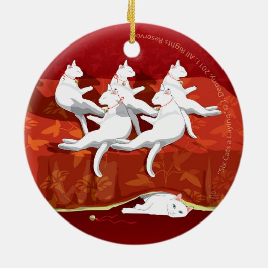 Zes katten met twee kanten. keramisch ornament (Achterkant)