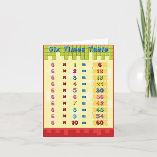 Zes Keer Tafel Notitiekaarten (Voorkant)