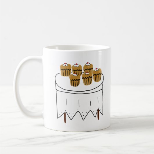 Zes kersencupcakes handgetekend dessert koffiemok (Links)