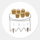Zes kersencupcakes handgetekend dessert ronde sticker (Voorkant)