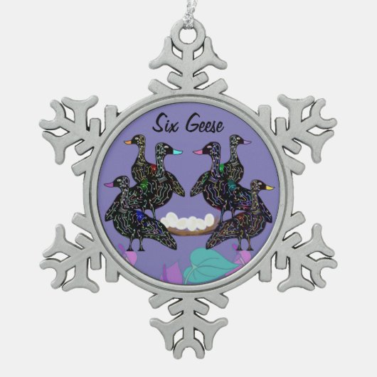 Zes kerstversiering met ganzen tin sneeuwvlok ornament (Voorkant)