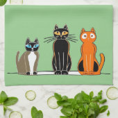 Zes keukenhanddoeken voor katten, blokdruk (Gevouwen)