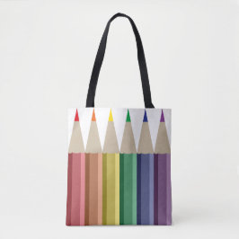 Zes kleurpotloden in regenboog array tote bag