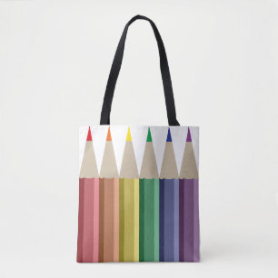 Zes kleurpotloden in regenboog array tote bag
