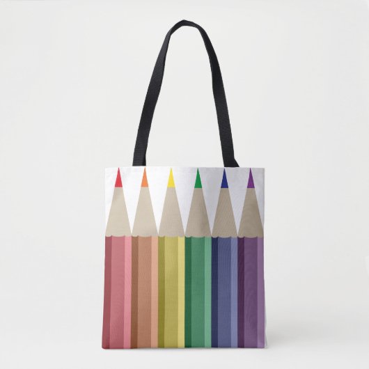 Zes kleurpotloden in regenboog array tote bag (Voorkant)