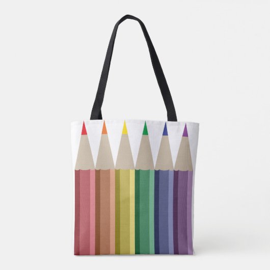 Zes kleurpotloden in regenboog array tote bag (Achterkant)