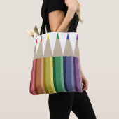 Zes kleurpotloden in regenboog array tote bag (Dichtbij)