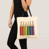 Zes kleurpotloden in regenboog array tote bag (Voorkant (product))