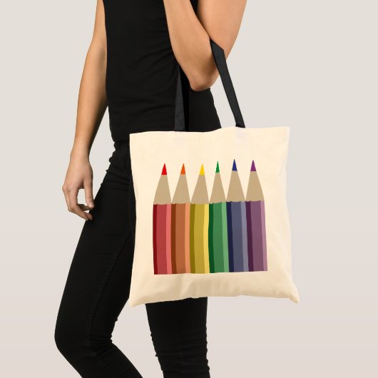 Zes kleurpotloden in regenboog array tote bag (Voorkant (product))