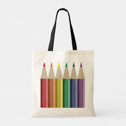 Zes kleurpotloden in regenboog array tote bag (Achterkant)