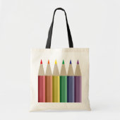 Zes kleurpotloden in regenboog array tote bag (Voorkant)