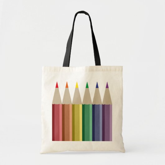 Zes kleurpotloden in regenboog array tote bag (Voorkant)