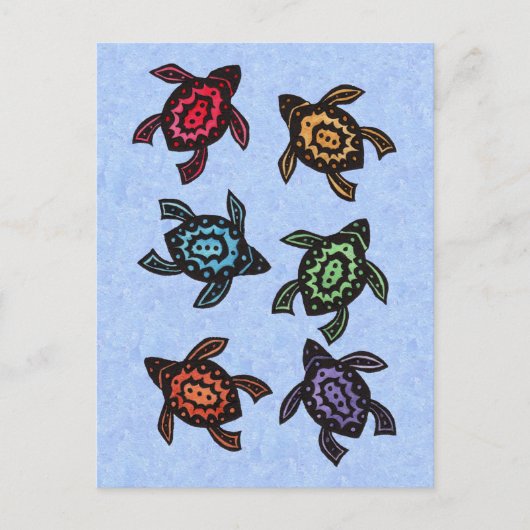 Zes kleurrijke schildpadden Abstracte markeringen  Briefkaart (Voorkant)