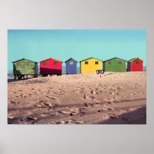 Zes kleurrijke strand Kaapstad, Zuid-Afrika Poster