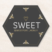 Zes Koningin Bee HEXAGON Honing met Hart Promotion Kartonnen Onderzetters (Voorkant)